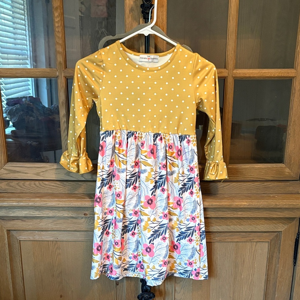 Annabelle Yellow Polka Dot and Floral Kids Dress